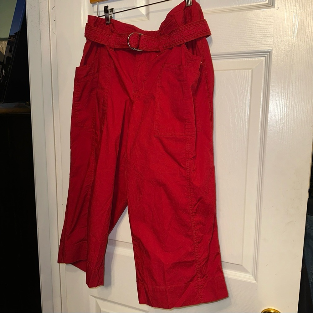 Venezia Size 14 Women's Plus Stretch Belted Capri  Red Pockets Cotton Spandex